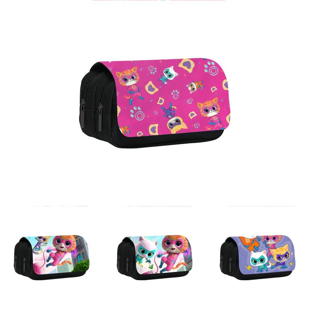 Superkitties Double Layer Pencil Case For Kids Cartoon School Supplies
