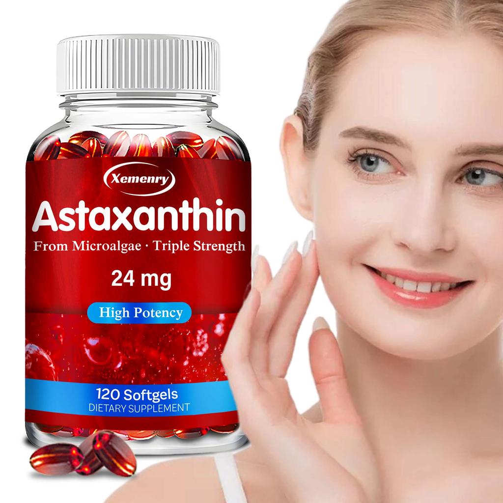 Each serving contains 24 mg of astaxanthin, an antioxidant supplement suitable for skin, eyes, joints, and immune support.