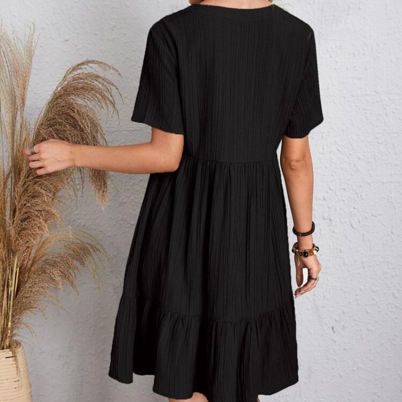 Летние свободные однотонные женские повседневные платья с коротким рукавом, модное винтажное элегантное сексуальное платье с баской, женское свободное платье с оборками на талии 25924