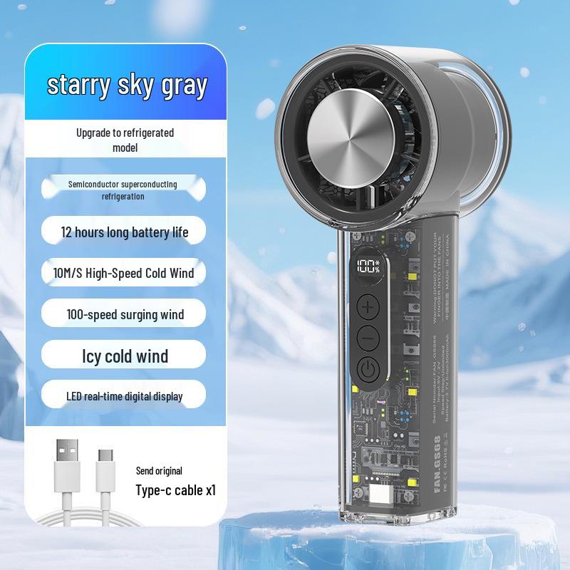 Transparent Mech-Style Portable USB Fan with Ice Pack and High-Speed Cooling