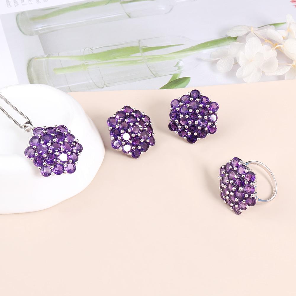2023 Новые роскошные ювелирные изделия из натурального аметиста, серебряные кольца 925 пробы, серьги, ожерелье, комплект ювелирных изделий для женщин, подарок на годовщину