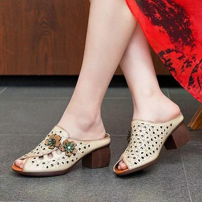 Ретро нескользящая и легкая верхняя одежда цветок полый летний новый толстоподошвенный дышащий шлепанцы на одной подошве