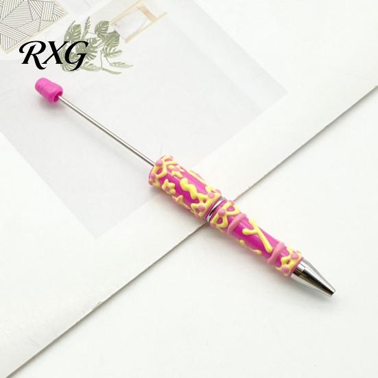 Cute Cream Texture Pen DIY Beadable Pen, Plastic Beaded Black Ink Ballpoint Handmade Style for Students Teens Teachers School Office Supplies