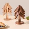 1 Set Christmas Tree Coaster with Base 4 Layers Tree Shape Wooden Trivet Anti-scald Heat