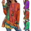 Women's Casual Plus SizeLong Sleeved Round Neck Vintage Ethnic Printing T-shirt Top Pullover
