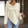 ZANZEA Women Vintage Satin Lapel Long Sleeve Irregular Hem Blouses