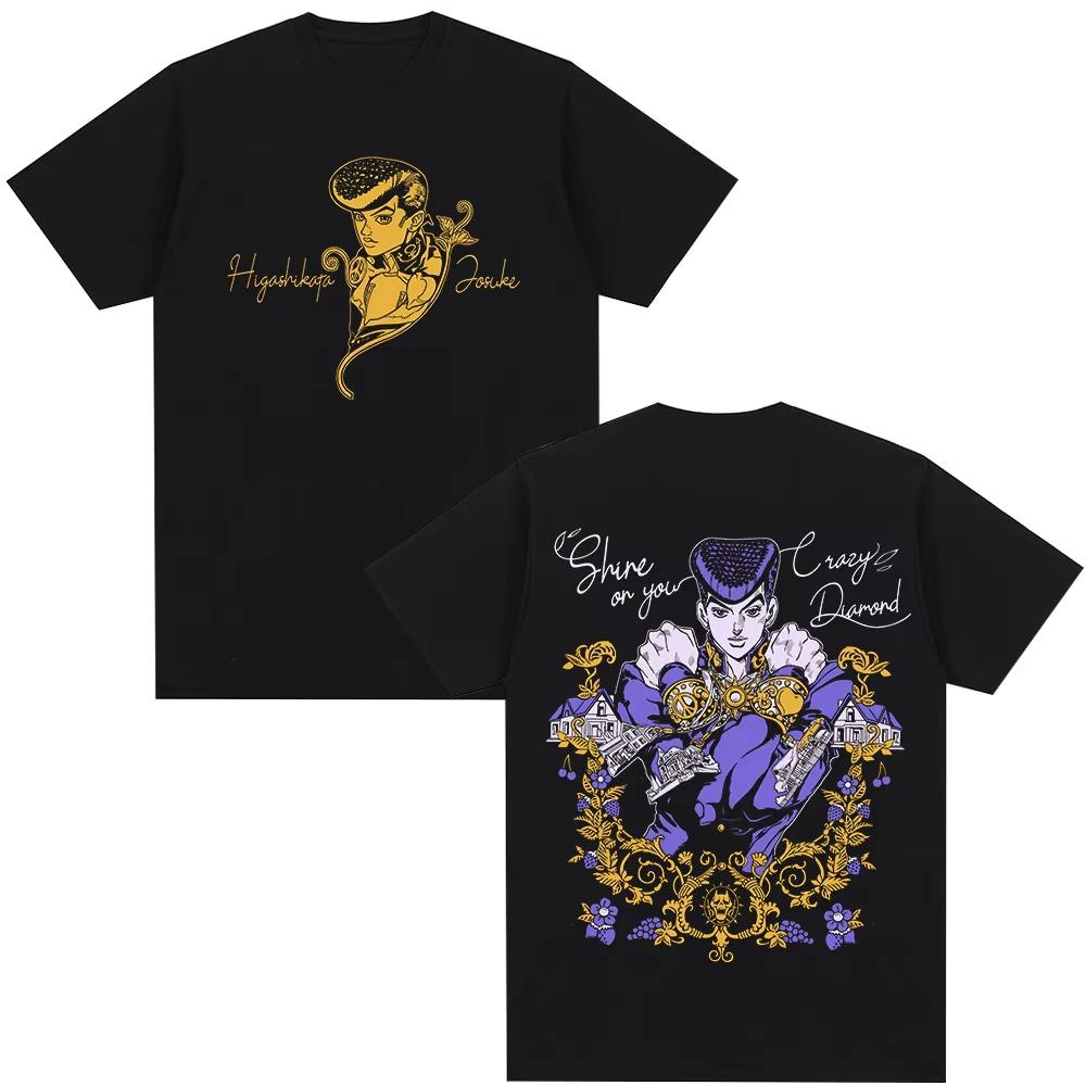 Футболка с изображением персонажей аниме JoJo Bizarre Adventure, Хигашиката Джосуке, манга, хлопковая, повседневная, удобная, свободного кроя.