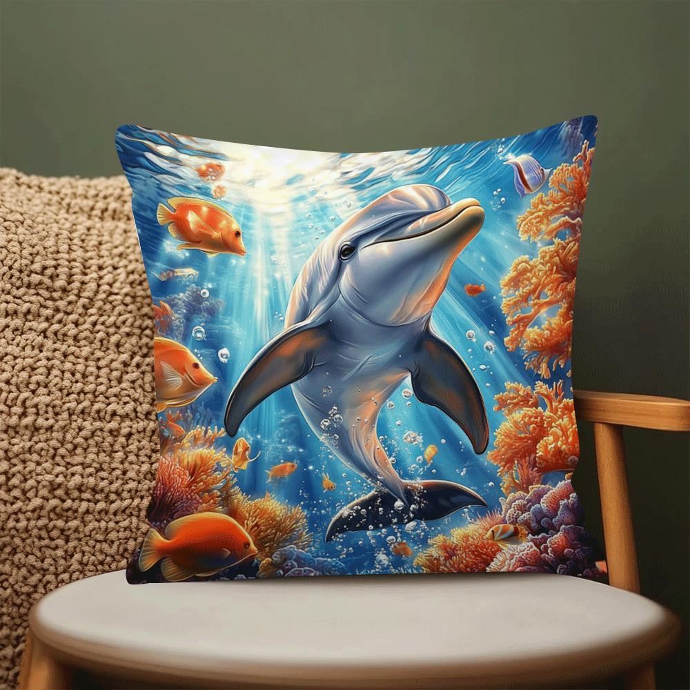 1pc Underwater World Throw Pillow Covers, Farmhouse Decor Outdoor Furniture Swing Seat Bench Chair Decorative Cushion Cover