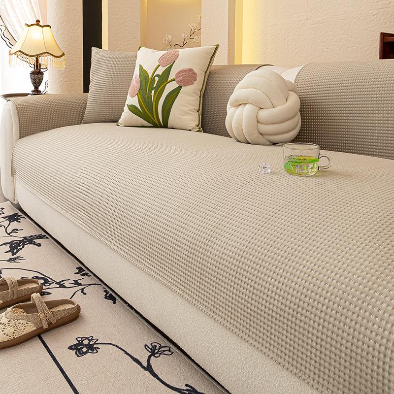 Cream Wind Ice Silk Sofa Cushion Summer 2025 New Mat Seat Cushion Fixed Non-slip Straight Row Summer Cover Towel