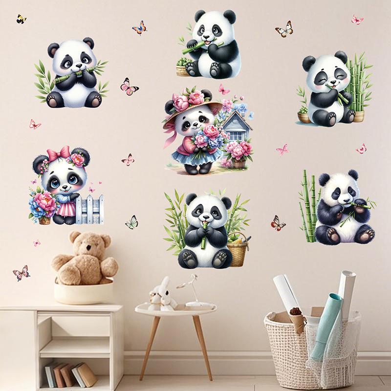 3D наклейки на стену в виде панды милые наклейки из бамбука с животными для детской комнаты декор спальни