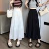 Black High-waisted A-line Mid Skirt Women's Spring Autumn Elegant White Long Pleated Skirts
