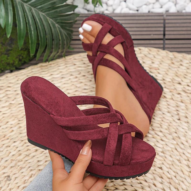 Fashion Roman Cross Strap Wedges Sandals Women 2025 Summer Thick Sole Non Slip Slippers Plus Size Comfort Chunky Platform Beach Shoes