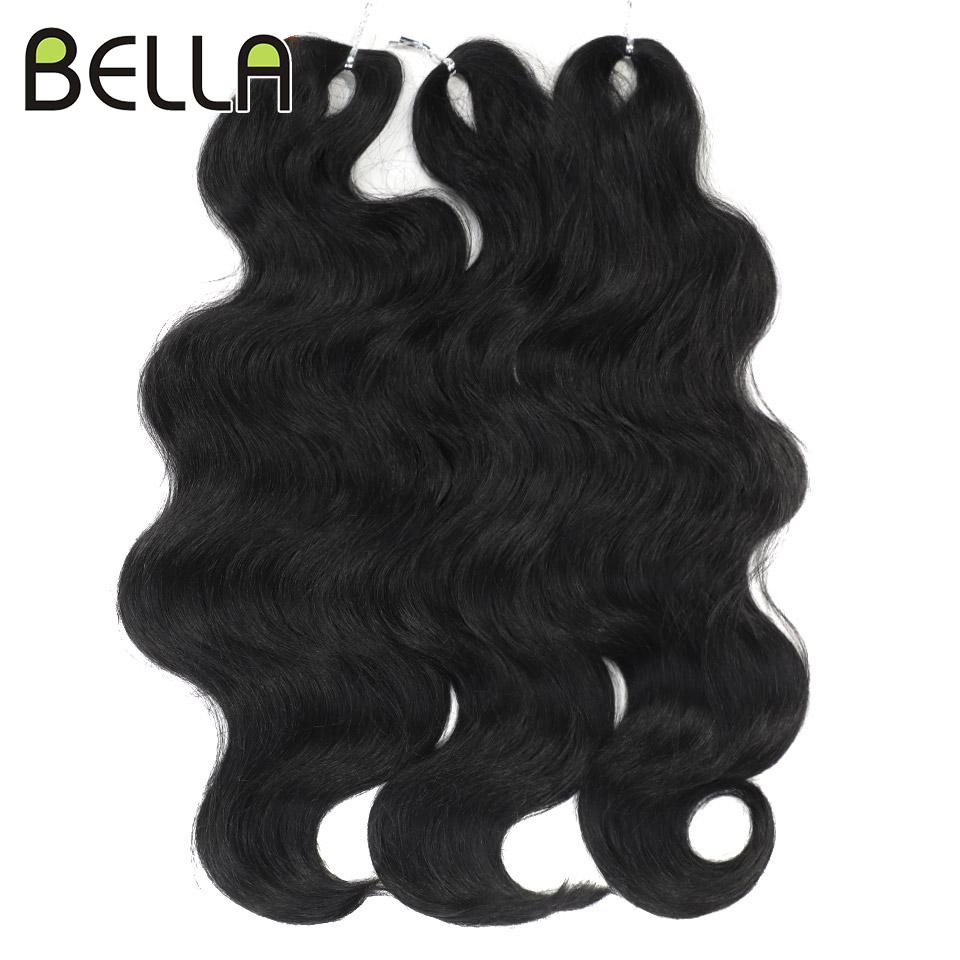 BELLA 24 inch Body Wave Crochet Hair 3PCS Synthetic Hair Braids Fake Hair Ombre Blonde Brown Natural Braiding Hair Extensions