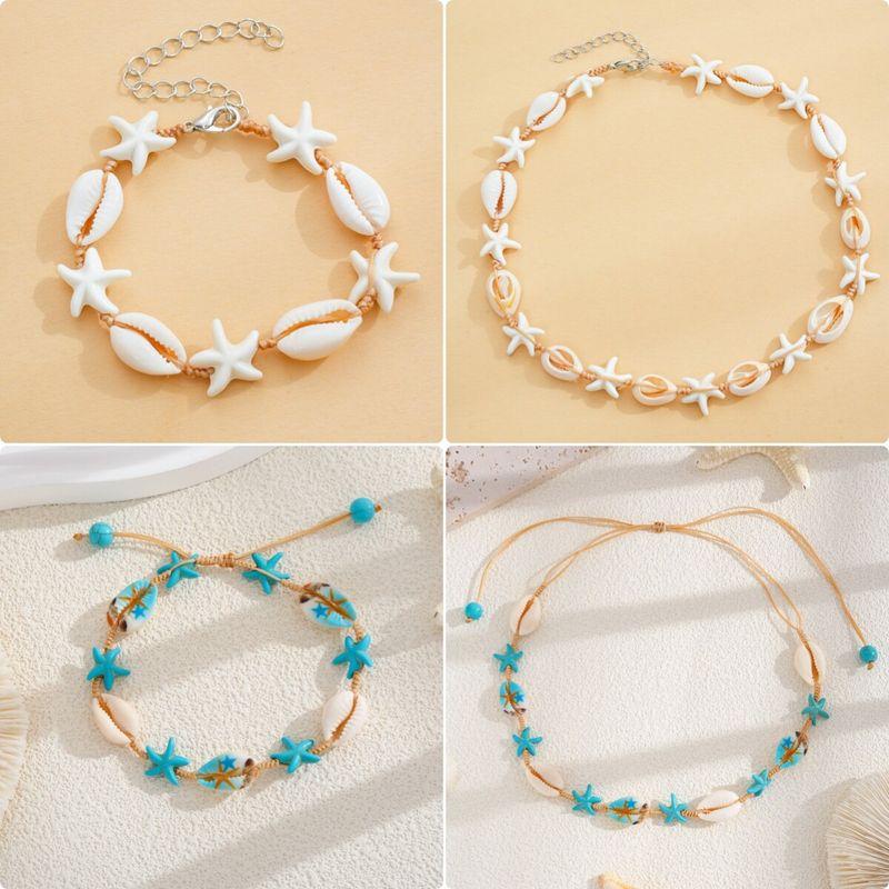 European and American Simple and Stylish Beach-Style Starfish and Shell Woven Necklace Hawaiian-Style Shell Bracelet Necklace