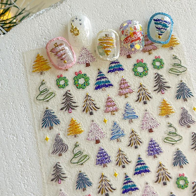 Рождественские наклейки для ногтей Узоры Рождественские наклейки для нейл-арта Красочные наклейки для ногтей в виде рождественской елки Вечеринка Маникюрный салон своими руками