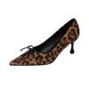 2026-1 European and American pointed high-heeled single shoes women's new fashion light mouth sexy leopard print bow single shoes women's shoes