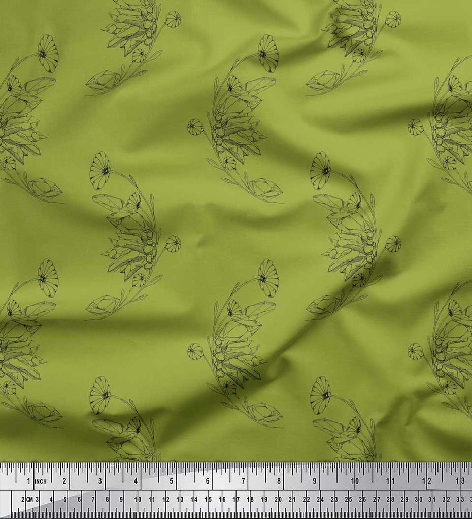 Soimoi Синяя полиэфирная креповая ткань с художественным принтом в виде листьев и цветочного принта, 42 дюйма по метрам