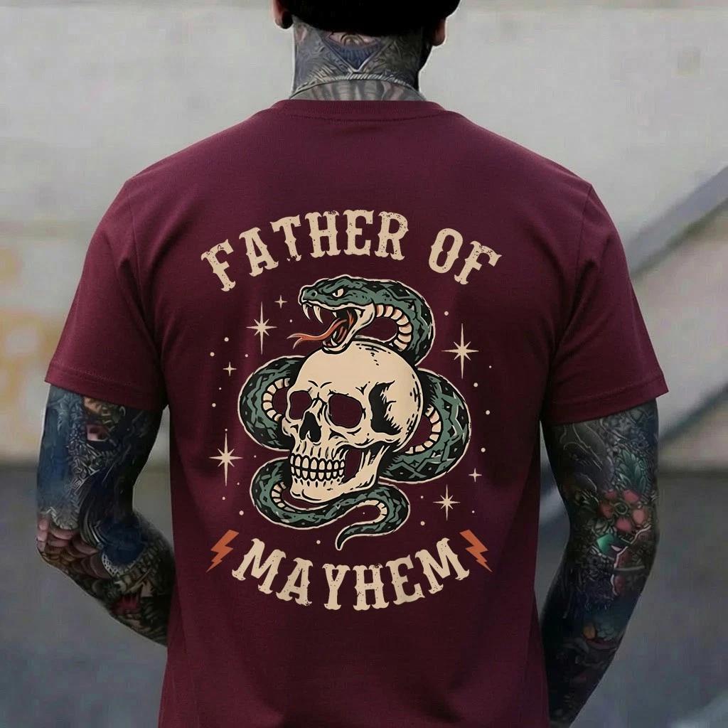 Father of Mayhem Tattoo Style Skull and Snake T-Shirt