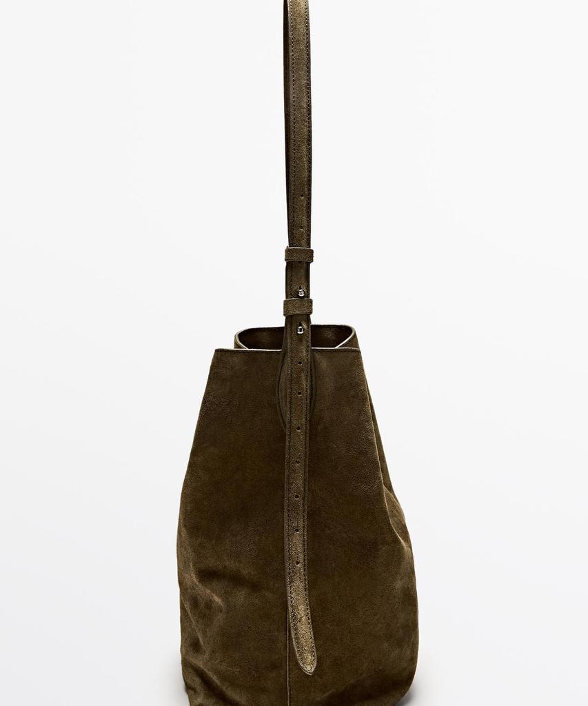 Massimo Dutti Washed Split Suede Bucket Bag