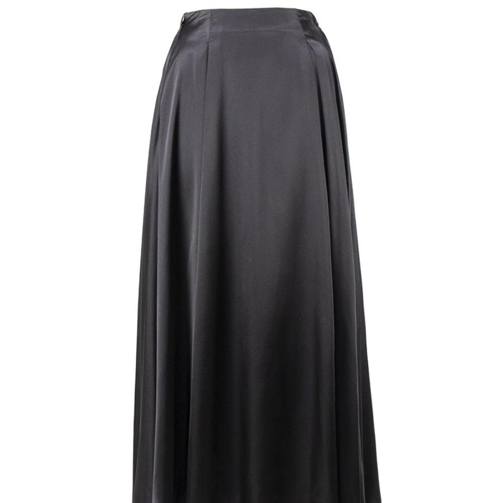 Юбка-полусолнце, новый летний стиль, элегантная, с высокой талией, атласного цвета, длинная юбка