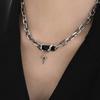iF ME Wrapped Obsidian Cross Necklace Y2K Silver Clavicle Chain Choker for Women Jewelry Accessories