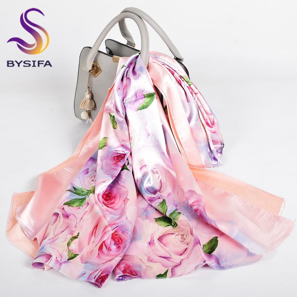 New Spring Fall Pink Rose Silk Scarf Shawl Printed Winter Fashion Women Neck Scarf Floral Design Long Scarves Wraps 160*70cm