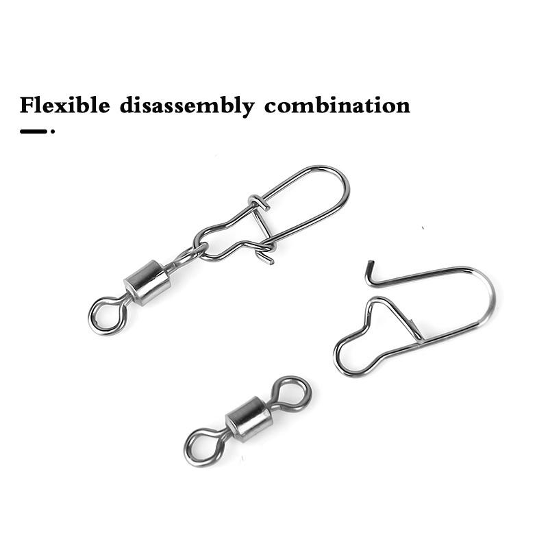 210/95Pcs Strong Stainless Fishing Rolling Swivel Connector Fishing Tools Set Snap Hooks Lure Connector Sea Rock Snaps Tackle