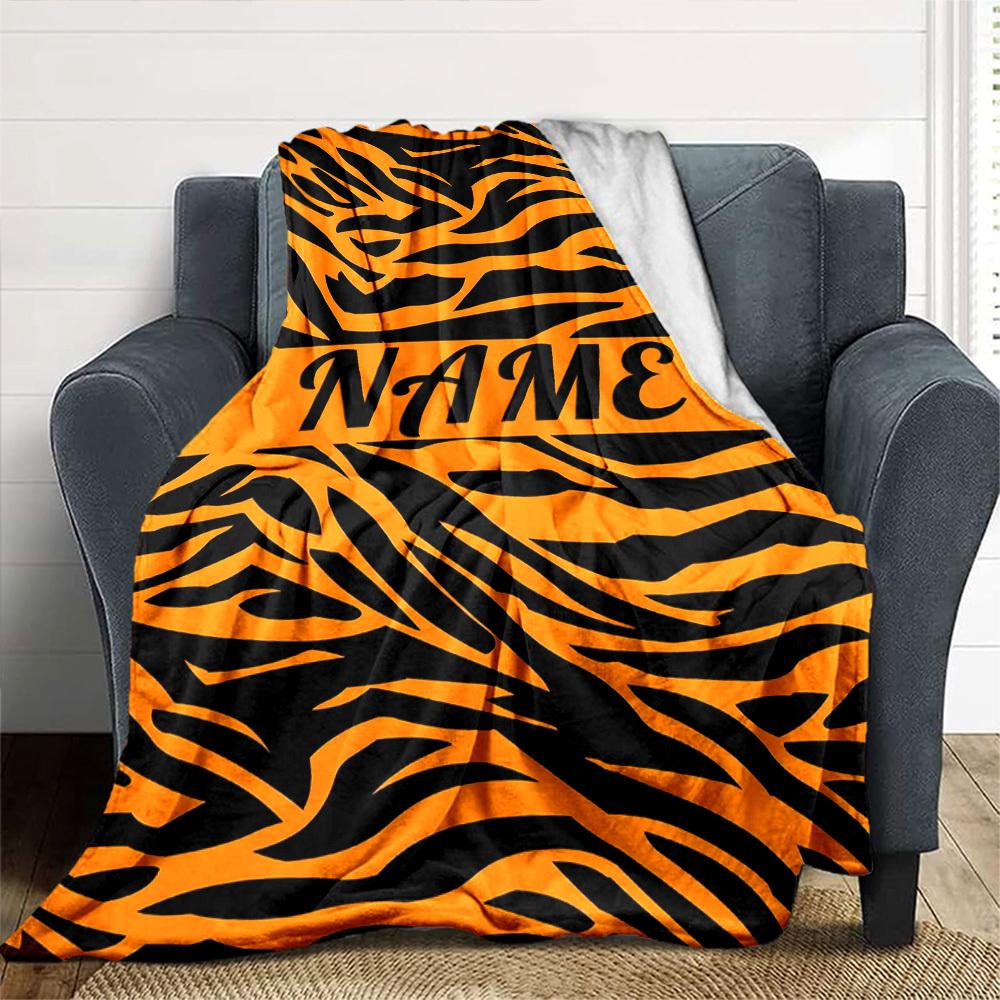 Tiger Stripe Pattern With Placeholder In Bold Gift Personalized Blanket Personalized Name Comfortable Great For Sofa Couch Office Bed Picnics