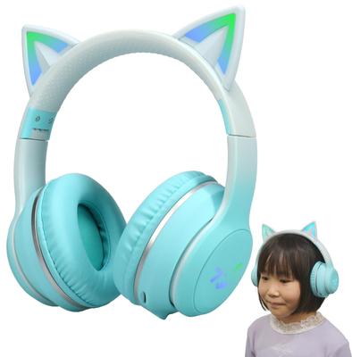 Беспроводные наушники-кошачьи ушки, зеленый Bluetooth, беспроводной светодиод, милый сверкающий радужный цвет, микрофон, японское руководство по эксплуатации, в комплекте, складные и