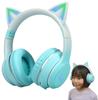 Wireless Cat Ear Headphones Green Bluetooth Wireless LED Cute Sparkling Rainbow Color Microphone Japanese Instruction Manual Included Foldable and