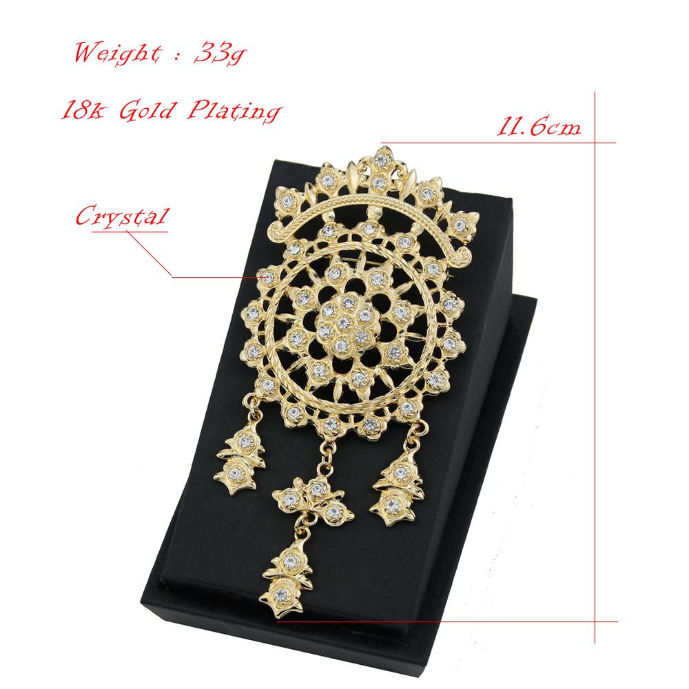 Women's Crystal Brooch Gold Color Round Flower Metal Brown Brooch Hijab Pins Bridal Jewelry