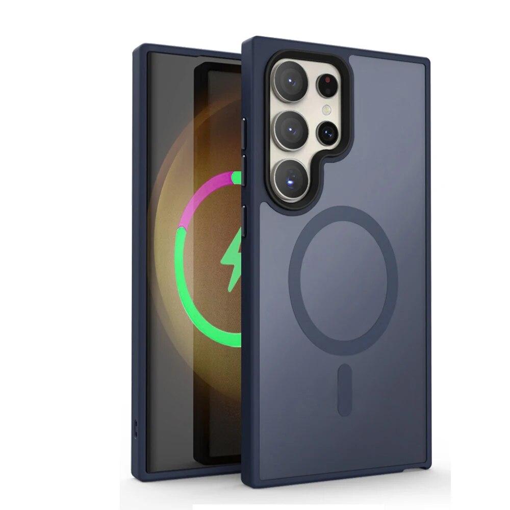 Новый матовый чехол для телефона Samsung Galaxy S24 Ultra S23 S22 Plus S20 S21 FE, полупрозрачный магнитный чехол Magsafe для беспроводной зарядки