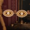 Шикарный стиль, серьги-гвоздики Magic Eyes, инкрустированные цирконием, ретро-темперамент, титановая сталь, покрытая 18-каратным настоящим золотом, трендовые украшения для ушей