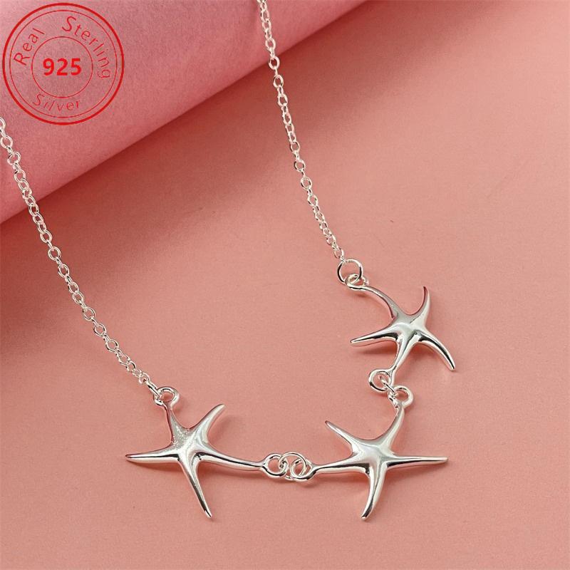 S295 Sterling Silver Starfish Necklace - Stylish Ocean Style - Perfect for Everyday Wear & Gifts Day Gifts