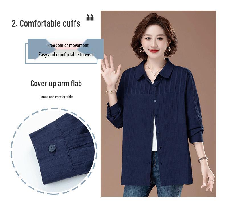 Женская блузка большого размера из чистого хлопка с отложным воротником - Мода ранней осени для мам среднего возраста