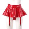 Womens Wet Look Patent Leather Ruffle Skirt Built-in Thongs Garter Belts Metal Clips Miniskirt Party Clubwear
