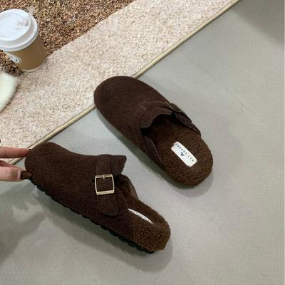 Баотоу полутапочки женская обувь носить 2025 новый зимний плюшевый толстоподошвенный пушистый обувь