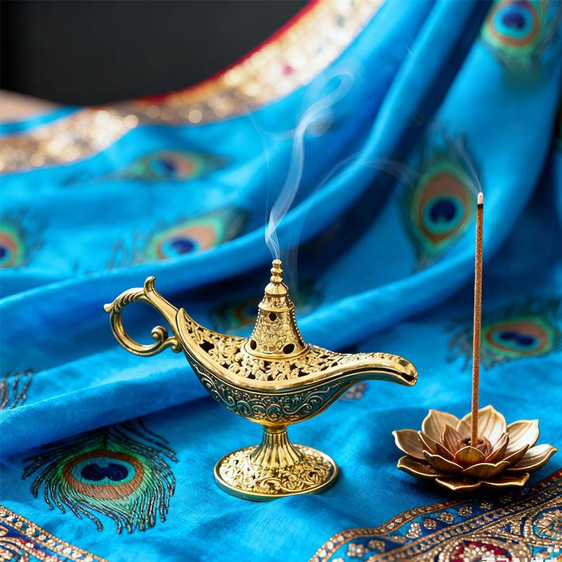 1 шт. Лампа Аладдина Форма Домашний декор Подставка для благовоний Домашний Сложный цветочный дизайн Праздничные подарки