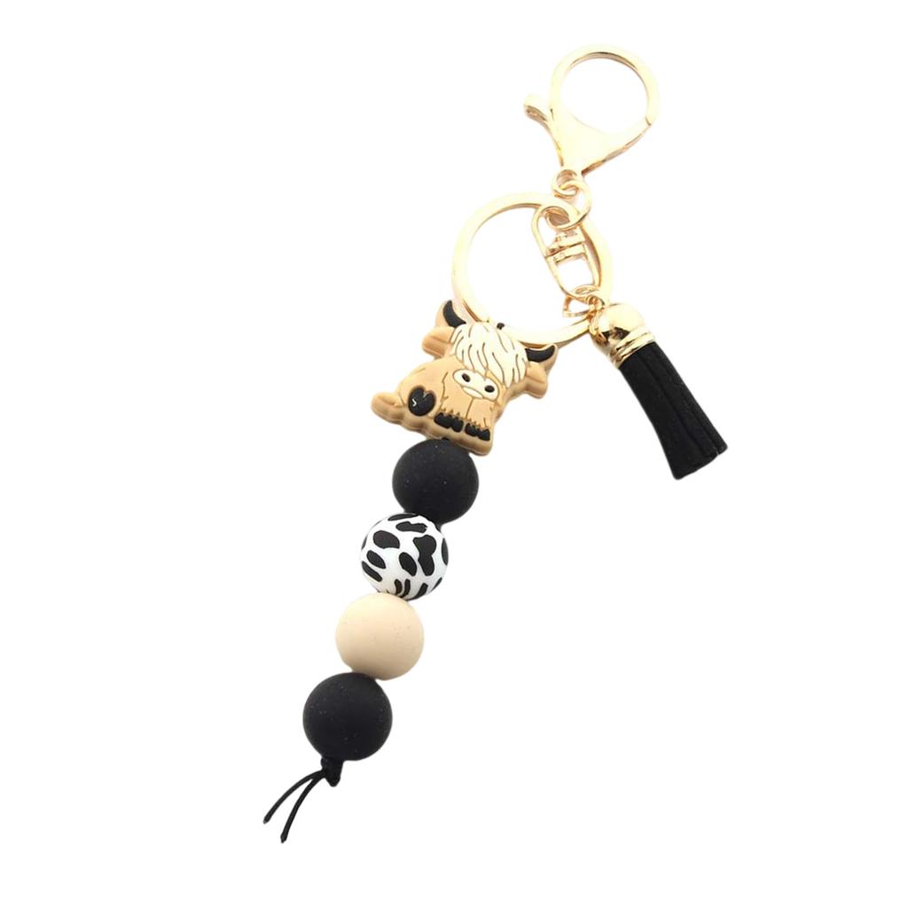 Брелок с подвеской в виде коровы Хайленд, мягкий силиконовый брелок с бусинами и цветными кисточками, аксессуары для женщин и мужчин