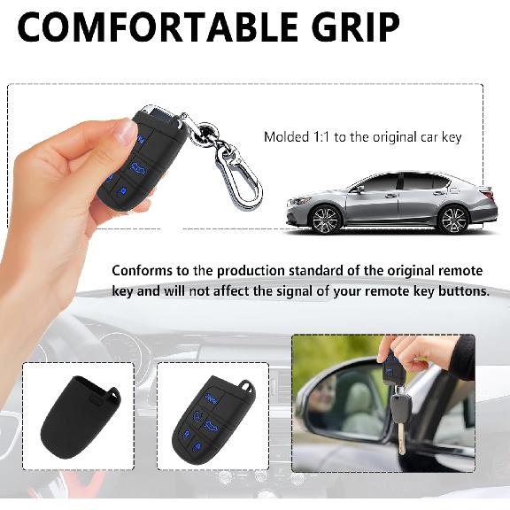 5 Buttons Car Key Fob Cover,Key Fob Case Car Accessories Compatible with Jeep Dodge Chrysler (Blue)