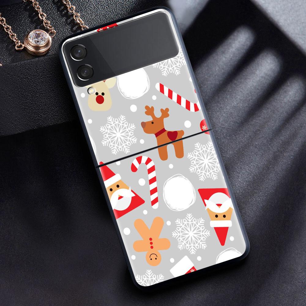 Case For Samsung Galaxy Z Flip 3 4 5G Black Hard PC Phone Housing Z flip4 Luxury Segmented Cover Christmas Cartoon