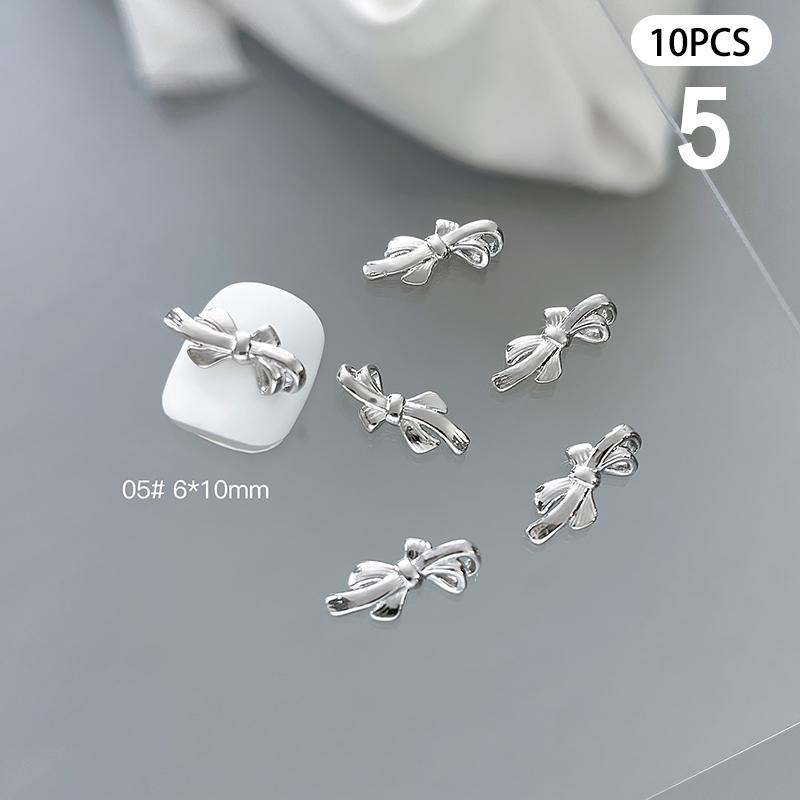 10 шт. глянцевая серебряная лента для дизайна ногтей 3D банты из металлического сплава шелковая лента для украшения ногтей Diy ретро металлические аксессуары для ногтей