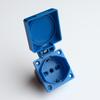 Italian IP44 Waterproof Outdoor Power Socket, 2P+TTL, Blue Cover, 10/16A Standard.