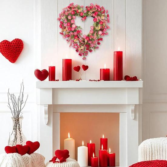 Holiday Wreath Heart Shape Indoor Outdoor Decorative Wreath with Festive Flowers Greenery Home Party Office