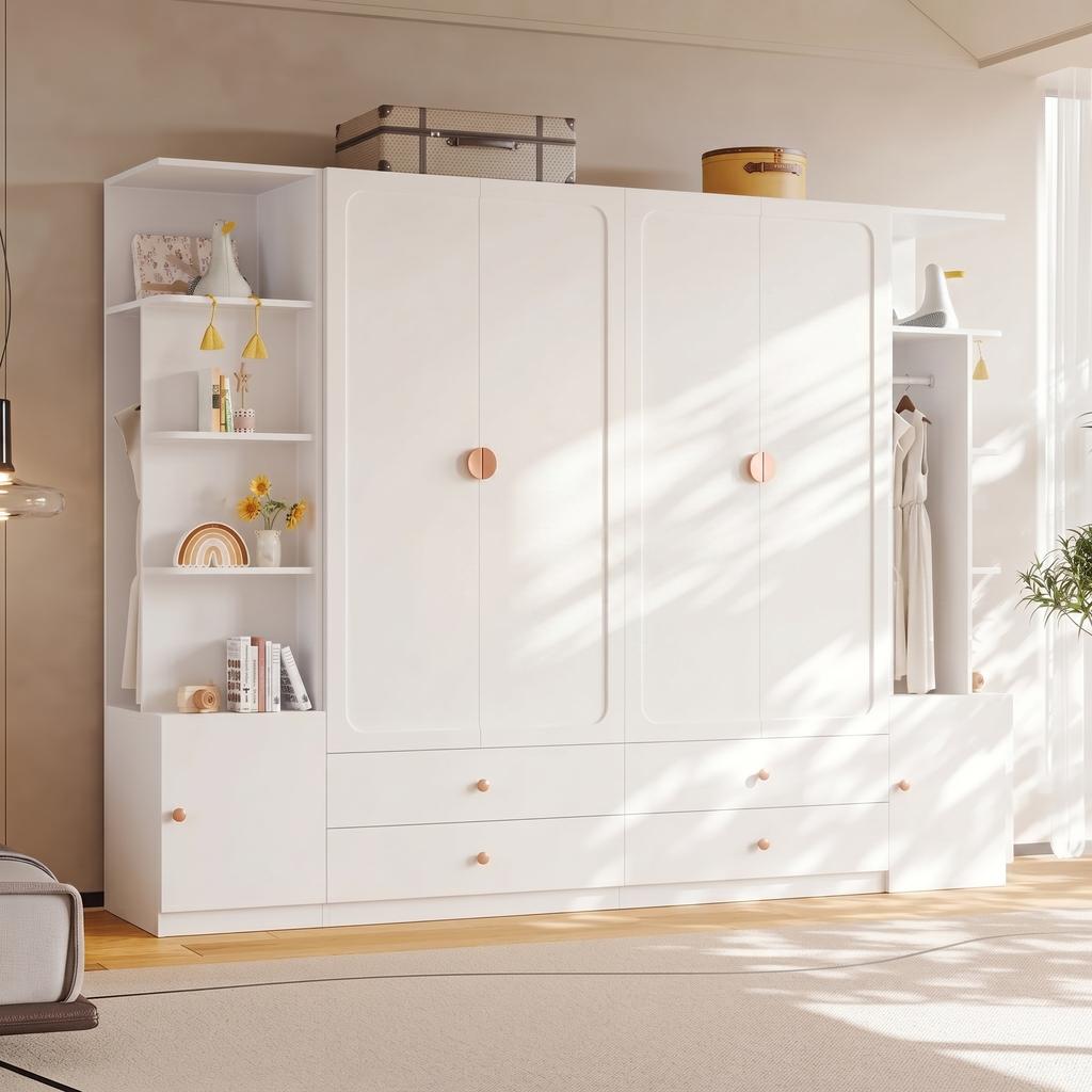 Wardrobe, 6-door wardrobe, White, 270 x 45 x 200 cm, hinged-door with 4 clothes rails, 4 drawers and lots of storage space, modern design