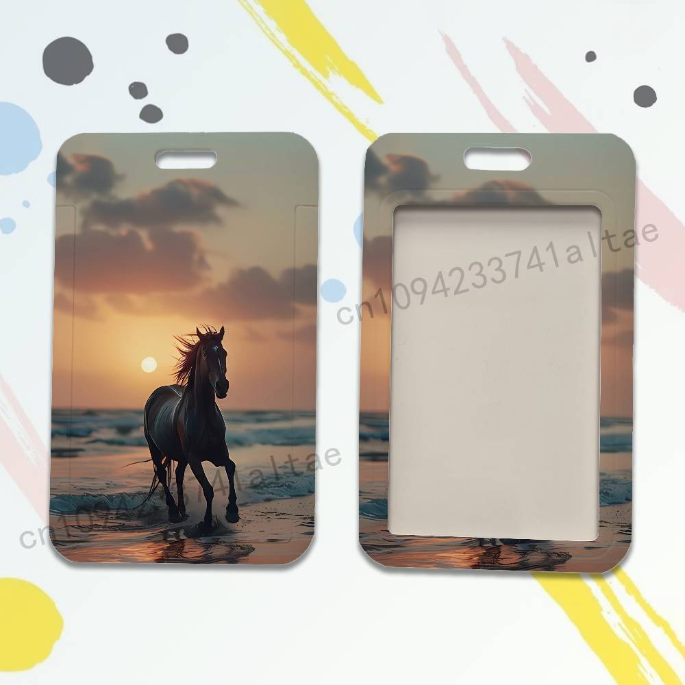 Galloping Movement Horse Badge Holder Pass Bus Work Card Cover Chest Pocket Students Gift ID Card Holder