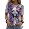 Новинка, панк-череп, портрет, принт, круглая футболка, Хэллоуин, женская футболка с коротким рукавом, женская футболка