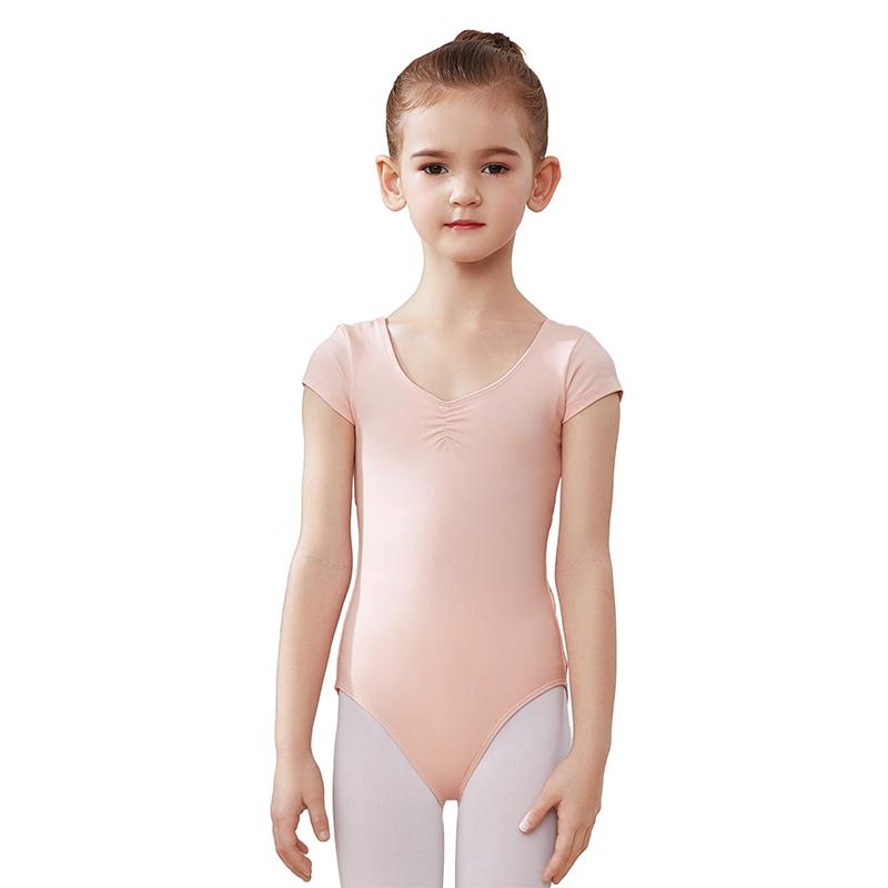 Балетные купальники для девочек с коротким рукавом, хлопковые с тюлем, одежда для балетных танцев, костюм для гимнастических тренировок