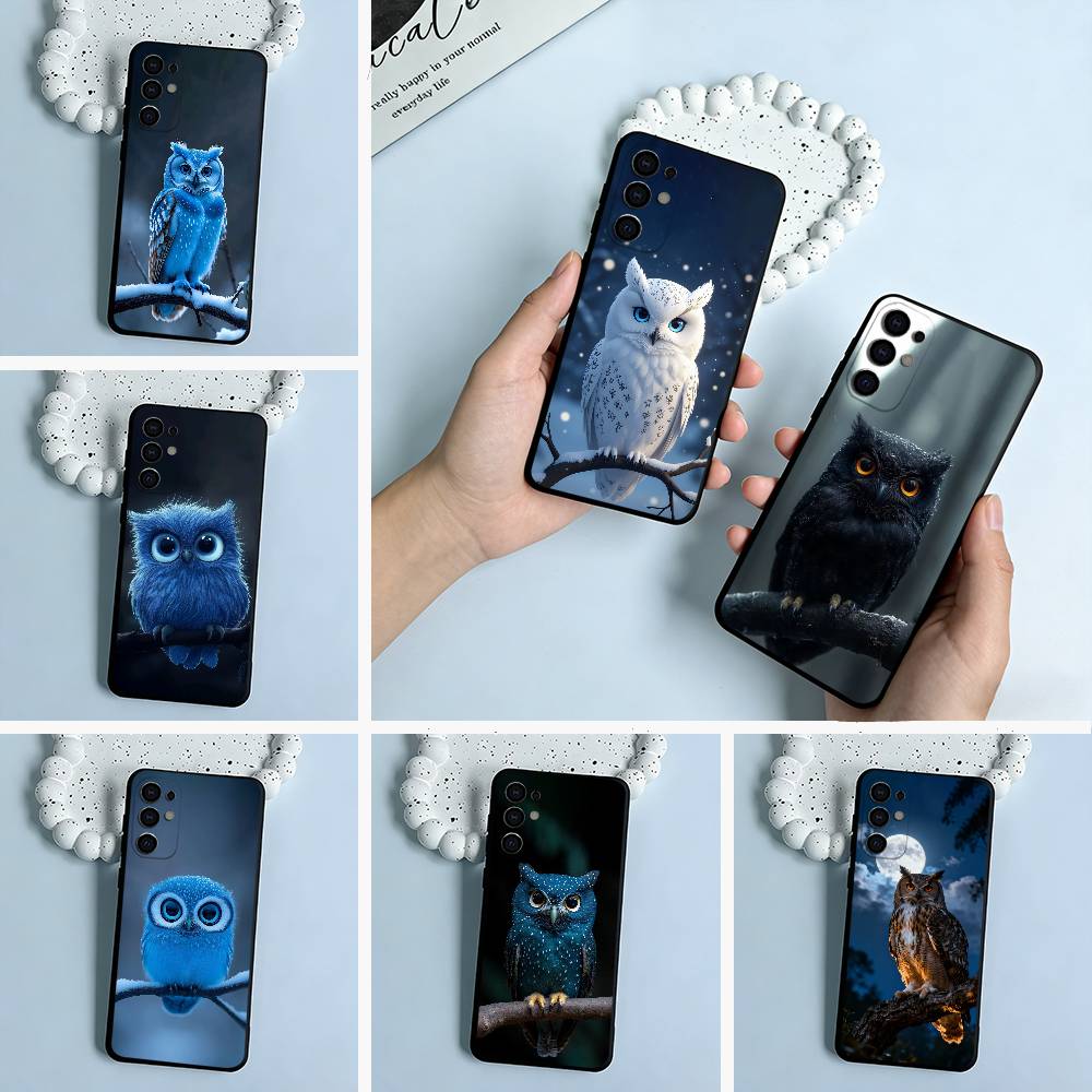 Cute owl pattern Soft Silicone Case for Samsung S25, S24, S21, S22, S23, S30, Ultra, S20, Plus, FE, Lite-Black