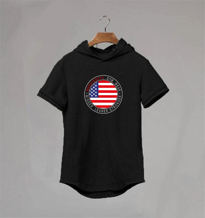 Muscleguys Новая летняя футболка для бодибилдинга с капюшоном, мужские толстовки для спортзала, футболка с короткими рукавами, хлопковая спортивная одежда, футболка для фитнеса с мышцами